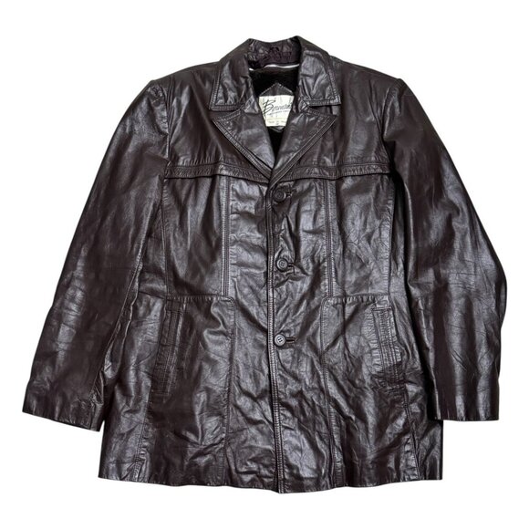 BERMANS Vintage Leather Fur Lined Retro 80s Brown Leather Parka Coat Mens Large - Picture 2 of 8